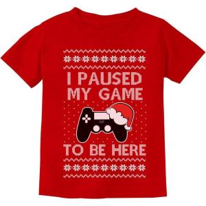 imageTstars I Paused My Game to Be Here Video Gamer Ugly Christmas Youth Kids TShirtRed