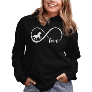imageTstars Infinity Love Horse Hoodie for Women and Teen Girls Equestrian Horseback Riding Gift Idea Sweatshirt with HorsesBlack