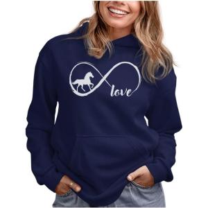 imageTstars Infinity Love Horse Hoodie for Women and Teen Girls Equestrian Horseback Riding Gift Idea Sweatshirt with HorsesBlue