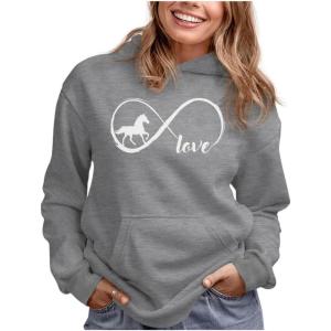 imageTstars Infinity Love Horse Hoodie for Women and Teen Girls Equestrian Horseback Riding Gift Idea Sweatshirt with HorsesGray