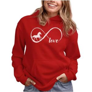 imageTstars Infinity Love Horse Hoodie for Women and Teen Girls Equestrian Horseback Riding Gift Idea Sweatshirt with HorsesRed
