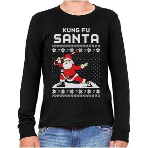 imageTstars Kungfu Santa Claus Funny Youth Kids Ugly Christmas Shirt Tacky Sweater Style Xmas Holiday Long Sleeve TShirtBlack