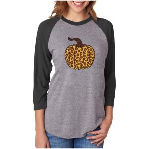 imageTstars Leopard Halloween Pumpkin Thanksgiving 34 Women Sleeve Baseball Jersey ShirtBlackGray