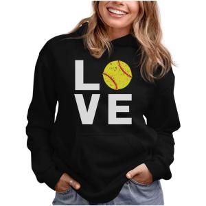 imageTstars Love Softball Sweatshirt Hoodie Novelty Gifts for Coaches Fan Players Pitcher Hoodies for Women Teen GirlsBlack