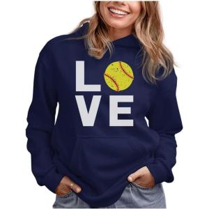 imageTstars Love Softball Sweatshirt Hoodie Novelty Gifts for Coaches Fan Players Pitcher Hoodies for Women Teen GirlsBlue