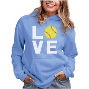 imageTstars Love Softball Sweatshirt Hoodie Novelty Gifts for Coaches Fan Players Pitcher Hoodies for Women Teen GirlsCalifornia Blue