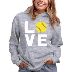 imageTstars Love Softball Sweatshirt Hoodie Novelty Gifts for Coaches Fan Players Pitcher Hoodies for Women Teen GirlsGray