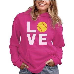 imageTstars Love Softball Sweatshirt Hoodie Novelty Gifts for Coaches Fan Players Pitcher Hoodies for Women Teen GirlsPink