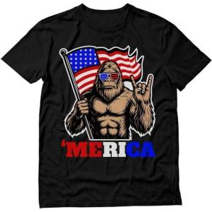 imageTstars Murica American Flag Trump Shirt  Patriotic USA MAGA Mens Tee for 4th of July ampamp Memorial DayBigfoot  Black