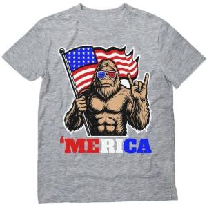 imageTstars Murica American Flag Trump Shirt  Patriotic USA MAGA Mens Tee for 4th of July ampamp Memorial DayBigfoot  Gray