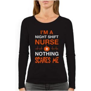 imageTstars Night Shift Nurse Nothing Scares Me Funny Halloween Women Long Sleeve TShirtBlack