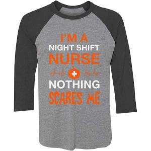 imageTstars Night Shift Nurse Nothing Scares Me Halloween 34 Sleeve Baseball Jersey ShirtBlackGray