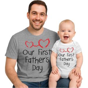 imageTstars Our First Fathers Day Dad and Baby Matching Outfits  New Dads Gift Adult Shirt and Infant BodysuitDad Gray  Baby GrayWhite