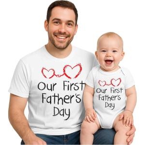 imageTstars Our First Fathers Day Dad and Baby Matching Outfits  New Dads Gift Adult Shirt and Infant BodysuitDad White  Baby White