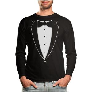 imageTstars Printed Tuxedo with Bowtie Suit Funny Long Sleeve TShirtBlack