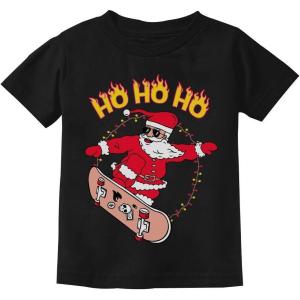 imageTstars Skater Santa Claus Ho Ho Ho Ollie Ugly Christmas Youth Kids TShirtBlack