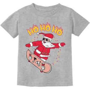 imageTstars Skater Santa Claus Ho Ho Ho Ollie Ugly Christmas Youth Kids TShirtGray