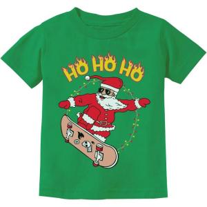 imageTstars Skater Santa Claus Ho Ho Ho Ollie Ugly Christmas Youth Kids TShirtGreen
