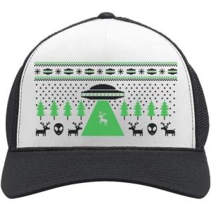 imageTstars TeeStars  Alien Reindeer Abduction Ugly Christmas Trucker Hat Mesh CapBlackWhite