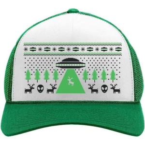 imageTstars TeeStars  Alien Reindeer Abduction Ugly Christmas Trucker Hat Mesh CapGreenWhite