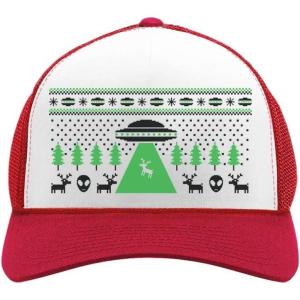 imageTstars TeeStars  Alien Reindeer Abduction Ugly Christmas Trucker Hat Mesh CapRedWhite