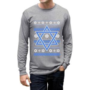 imageTstars TeeStars  Happy Hanukkah Ugly Holiday Sweater Star of David Long Sleeve TShirtGray