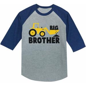 imageTstars Tractor Construction Big Brother Shirt Sibling Boys Toddler Kids 34 Sleeve Baseball Jersey TShirtBlue