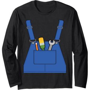 imageVideo game plumber builder easy costume printed jumpsuit top Long Sleeve TShirtBlack