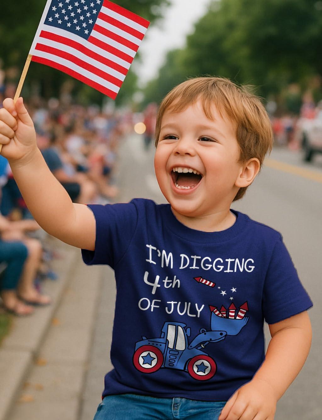 imageTstars American Flag Boys 4th of July Shirt  USA Patriotic Toddler Kids Tee for Memorial Day ampamp Independence DayTractor  Navy