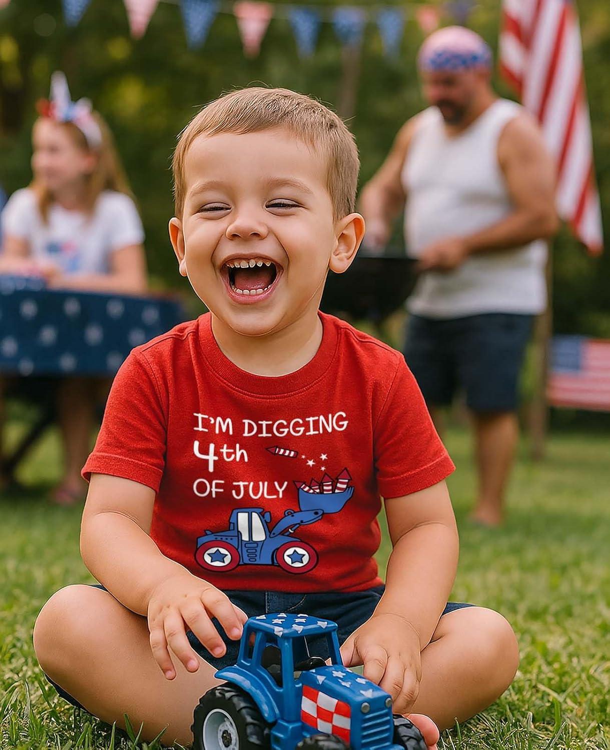imageTstars American Flag Boys 4th of July Shirt  USA Patriotic Toddler Kids Tee for Memorial Day ampamp Independence DayTractor  Red