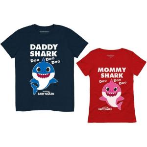 imageTstars Daddy and Mommy Shark Matching TShirt Set Funny Gift for Parents New Mom and Dad ShirtsMommy Red  Daddy Navy