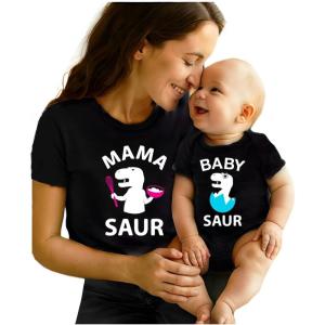 imageTstars Mama and Baby Saur Matching Outfit Set  Mom Shirt and Bodysuit Gift for Baby Shower or Mothers DayMom Black  Baby Black