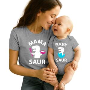 imageTstars Mama and Baby Saur Matching Outfit Set  Mom Shirt and Bodysuit Gift for Baby Shower or Mothers DayMom Gray  Baby Gray