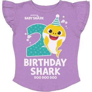 imageTstars 2nd 3rd 4th Birthday Baby Shark Shirt Two Three Four Year Old Toddler Girl Ruffle Sleeve Top2nd Birthday  Lavender