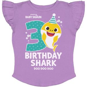 imageTstars 2nd 3rd 4th Birthday Baby Shark Shirt Two Three Four Year Old Toddler Girl Ruffle Sleeve Top3rd Birthday  Lavender