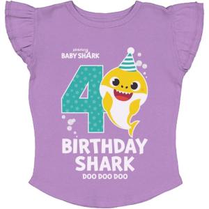 imageTstars 2nd 3rd 4th Birthday Baby Shark Shirt Two Three Four Year Old Toddler Girl Ruffle Sleeve Top4th Birthday  Lavender