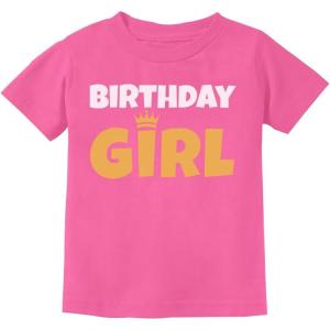 imageTstars Birthday Girl Youth Gold Crown Tiara Youth Kids TShirtPink