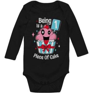 imageTstars 1 Year Old Baby Girl 1st Birthday Gift Cupcake Funny Baby Long Sleeve BodysuitBlack
