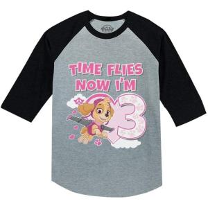 imageTstars Time Flies Im 3 Paw Patrol Skye 3rd Birthday Toddler Kids Girls Raglan TShirtDark Gray