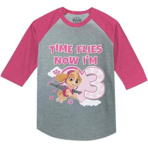 imageTstars Time Flies Im 3 Paw Patrol Skye 3rd Birthday Toddler Kids Girls Raglan TShirtPink