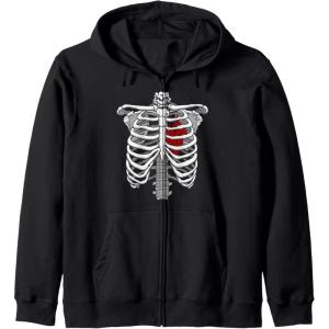 imageSkeleton Rib Cage Heart Xray Halloween Easy Costume Zip HoodieBlack
