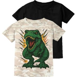imageTstars Funny Shirt  Gift for Toddler ampamp Youth  Chicken Guess What Dinosaur Tee and Monster Tractor Shirt for KidsDino Camo  Black 2pack
