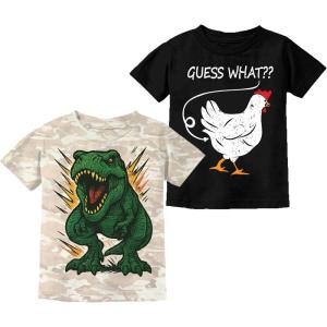 imageTstars Funny Shirt  Gift for Toddler ampamp Youth  Chicken Guess What Dinosaur Tee and Monster Tractor Shirt for KidsDino Camo  Chicken Black 2pack