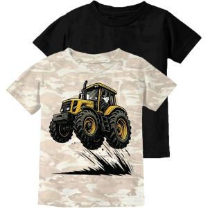 imageTstars Funny Shirt  Gift for Toddler ampamp Youth  Chicken Guess What Dinosaur Tee and Monster Tractor Shirt for KidsTractor Camo  Black 2pack