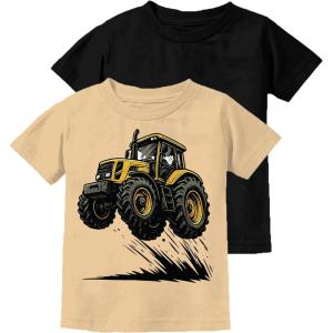 imageTstars Funny Shirt  Gift for Toddler ampamp Youth  Chicken Guess What Dinosaur Tee and Monster Tractor Shirt for KidsTractor Latte  Black 2pack