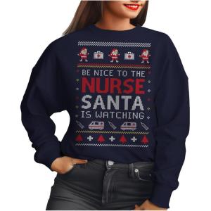 imageTstars Be Nice To The Nurse Christmas Sweatshirt for Women Medical Sweater Style Nurses Funny Xmas Holiday SweatshirtsSweatshirt  Navy