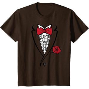 imageKids Printed Ruffled Tuxedo Suit With Red Bow Tie Boys Toddler TShirtBrown