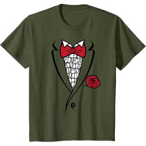 imageKids Printed Ruffled Tuxedo Suit With Red Bow Tie Boys Toddler TShirtOlive Green