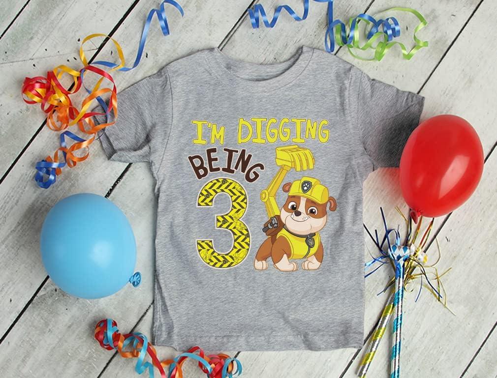 imageRubble Paw Patrol 3rd Birthday Shirt  Fun Gift for 3 Year Old Boy  Toddler Digging Theme Party TShirtGray