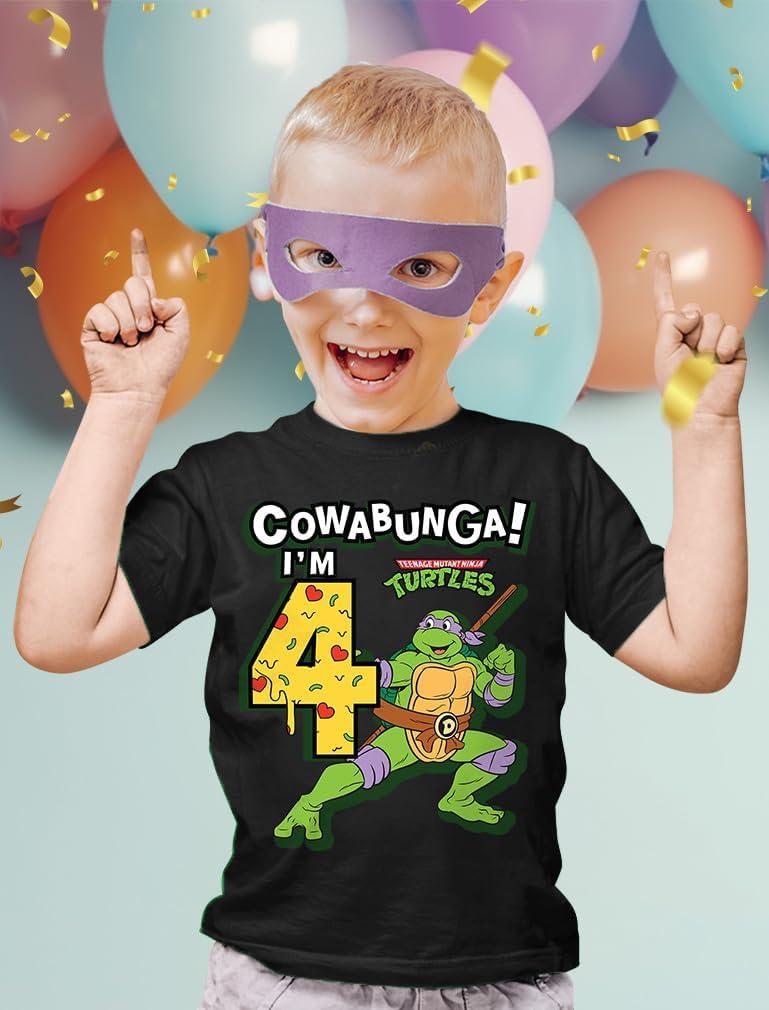 imageTMNT Party Tee for Boys  Cowabunga Ninja Turtles Pizza Shirt Gift for 4th 5th 6th Birthday Toddler KidsCowabunga 4th  Black